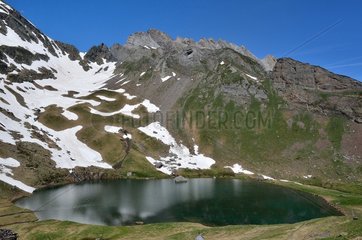 Lake Anglas in spring  Ossau valley  Pyrenees  France