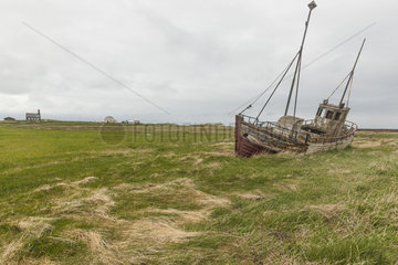 Abandoned shipwreck in the fields  Iceland