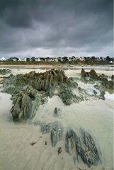 Eroded rocks on the Locquirec beach Finistère France