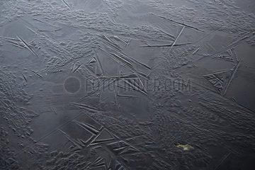 Frozen surface of a pond with formations of triangles and zig-zags due to a sudden sudden cold (-9 Â° C)  Vosges du Nord Regional Nature Park  France