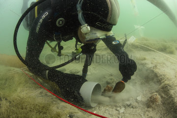 Archaeological excavations at a place of Roman worship in Lake Bourget  Savoie  France
