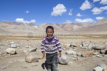 Boy playing  Surroundings of Korzok  Leh  Ladakh  Himalayas  India