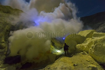 Indonesia  Java Island  East Java province  Kawah Ijen volcano  sulfur flames