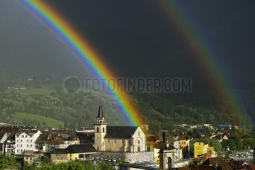 Rainbow after a storm on Seyssel city - Bugey France