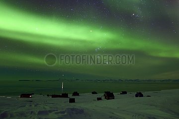Kap Hope village (Igterajivit) and the Scoresbysund and aurora borealis in february 2016  Greenland