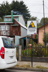 Tsunami warning sign - Quemchi Chiloe Island Chile