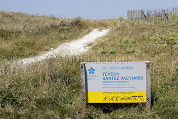 Information panel regarding a protected natural site Sainte-Marguerite Dunes in Landeda  Brittany  France