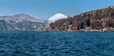 Mount Fuji seen from the Hakone-jinja Temple on Lake Ashi - Japan