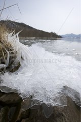Ice on a bank of Lake Kussharo Hokkaido Japan