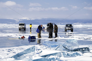 Preparation of installations before diving - Lake Baikal  Siberia  Russia