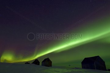 Kap Hope village (Igterajivit) and aurora borealis in february 2016  Greenland
