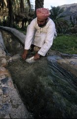 Mann  der Bewässerungskanäle Sultanat Oman aufrechterhalten