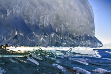 Sculpture of ice on the surface of Lake Baikal  Siberia  Russia