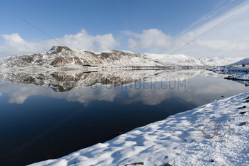 Winter landscape  Eggum  Lofoten Islands  Norway.
