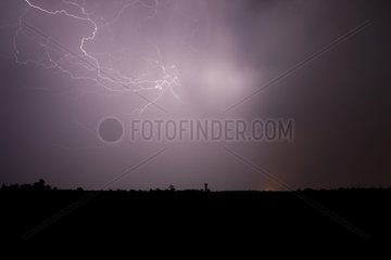Intercloud lightnings and rain curtain Allier France