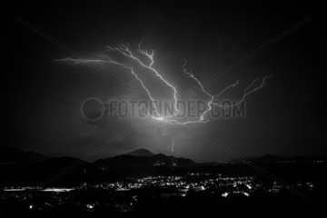 Lightning over the Mont du Chat  Jura Mountain  Savoie  France