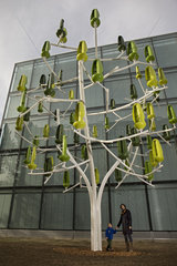 Wind Tree  Geneva  Switzerland. It is able to satisfy more than 80% of the electricity consumption of a household of four people  excluding heating. The wind farm is actually a metal shaft that produces green electricity and its creator rather not hear ab