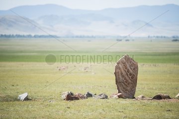 Deer stones (steles decorated with engravings representing mainly deer  weapons and geometric figures) - Valley High Tamir - Site Tsatsyn Ereg - Mongolia