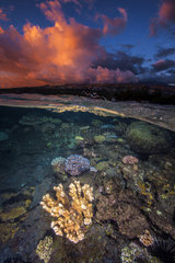 Sunset over the Etang-salé lagoon  Reunion Marine Nature Reserve  Indian Ocean
