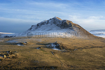 Snow on Mount Chabrut in Winter Massif Cézallier   Auvergne  France