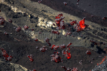 Lava suspended  Volcano Eruption of August 2015  Piton de la Fournaise  Reunion