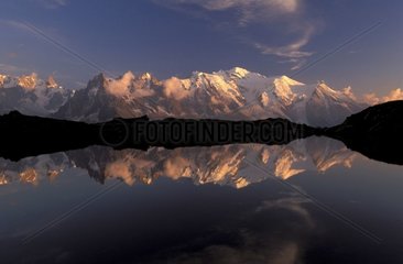 Mont Blanc massif reflection in a lake