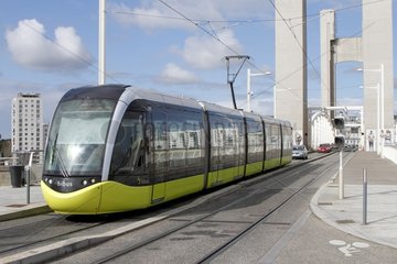 Tram on the bridge of Recouvrance in Brest  Brittany  France