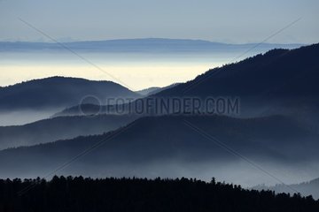 Mist in the plain of Alsace   Lomont   Jura and the Swiss Alps  Chasseral view from the Markstein   High Vosges  France