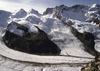 Glacier of Gornergrat and three tops of the Valais behind