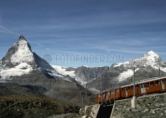 Matterhorn and train at Zermatt Valais canton Switzerland