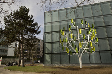 Wind Tree  Geneva  Switzerland. It is able to satisfy more than 80% of the electricity consumption of a household of four people  excluding heating. The wind farm is actually a metal shaft that produces green electricity and its creator rather not hear ab
