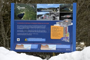 Information board in March 2015 the hydroelectric plant of the Black Lake   the former power station was destroyed in 1928 and the new plant is under construction  to Orbey high Vosges  Alsace  France
