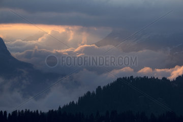 Vaud Alps landscape at twilight   Switzerland.