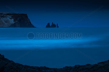 Night Ocean seen from a concave rock  Vik  Iceland