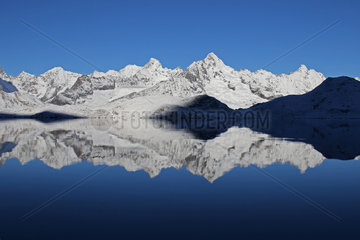 Snow-capped peaks and reflection  Valais Alps   Switzerland.