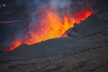 Piton de la Fournaise in activity  Volcano eruption of July 31  2015  Reunion