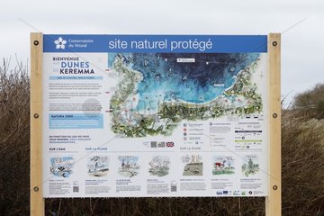 Information board on the natural site protected dune Kerema  Brittany  France
