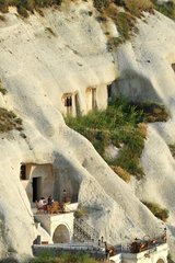 Turkey. Cappadocia. Goreme. The village of Goreme  capitale of the tourism in Cappadocia  has been built in the middle of fairychimneys and half of the houses and hotels ate still troglodytes.