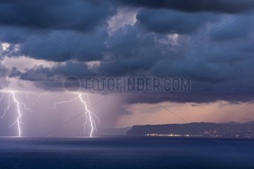 Two branched lightning strikes in the Bay of Genoa - Italy