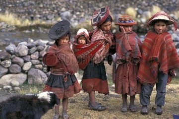 Children in traditional clothe Cuzco Region Peru