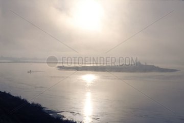 Edges of the Loire in the morning fog in autumn France