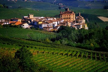 Château de Barolo au milieu des vignes dans région d'Alba