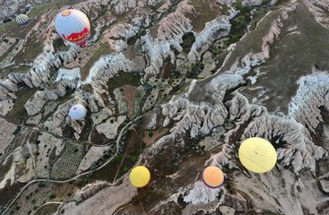 Turkey. Ballooning in Cappadocia. Every morning or so  around one hundred balloons are taking off near Goreme for one hour flight upon the best places of Cappadocia.