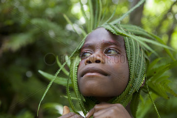 Portrait of Boy with fern on the head - Tanna Vanuatu