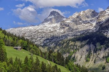The Pointe Percée in the Aravis mountain range  above the Grand Bornand  Haute-Savoie  France