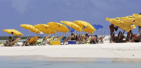 Tourists taking the sun under parasols Venezuela