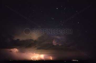 Lightning  cloud and stars during the night Lot-et-Garonne