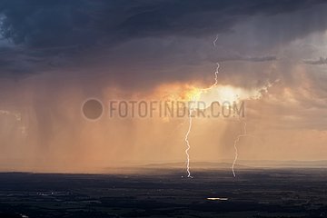 Thunderbolt forked at sunset - Ain  France