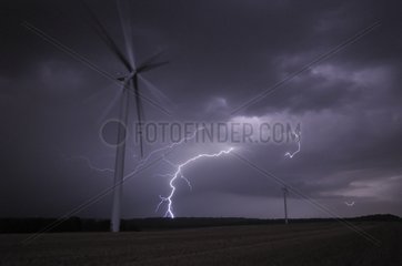 Lightning and wind at dusk Lorraine France