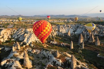 Turkey. Ballooning in Cappadocia. Every morning or so  around one hundred balloons are taking off near Goreme for one hour flight upon the best places of Cappadocia.